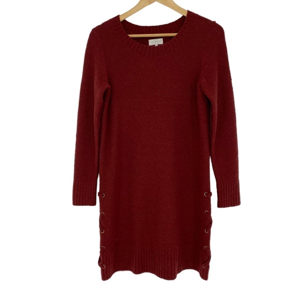Lucky Brand dark red/maroon sweater dress with side cross tie detail